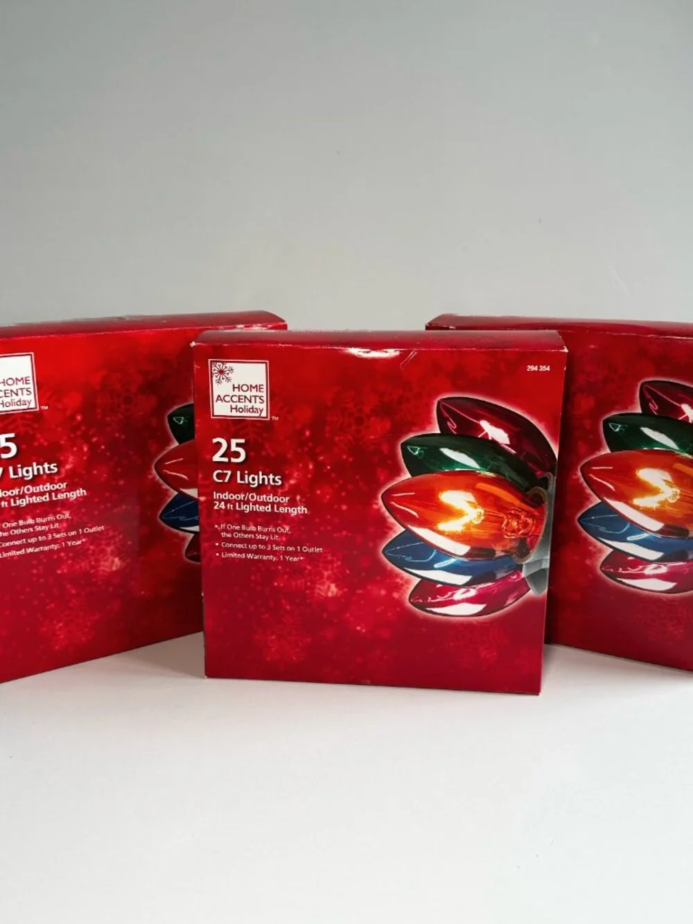Home Accents Holiday Christmas Lights 25 Count C7‎ Strand Set 24ft Set of 3, NEW